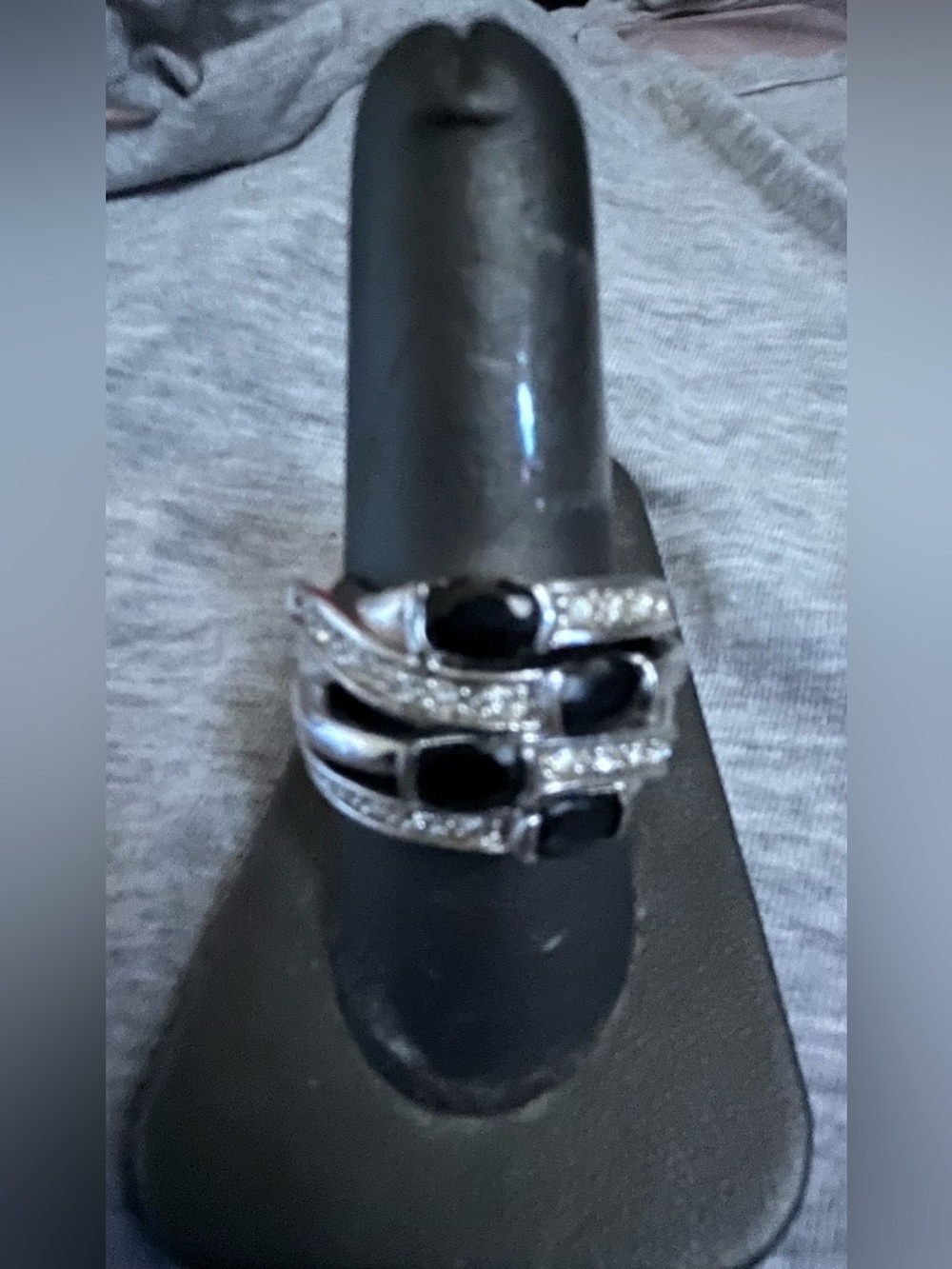 Silver Tone Black Stone Multi-Band Ring